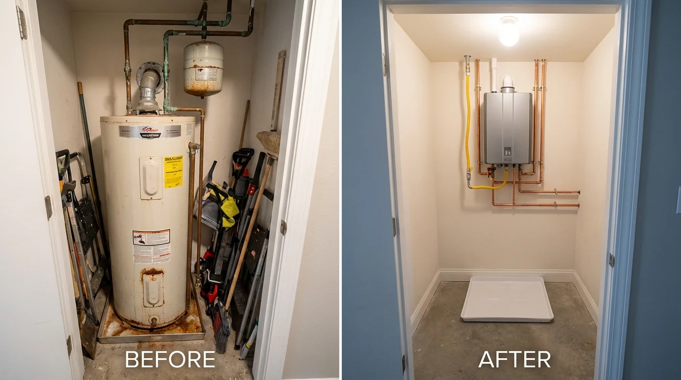 Tank water heater versus wall-mounted tankless unit comparison for Collinsville, IL homeowners